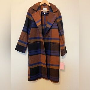 Avec Les Filles Small Plaid Coat Navy Rust